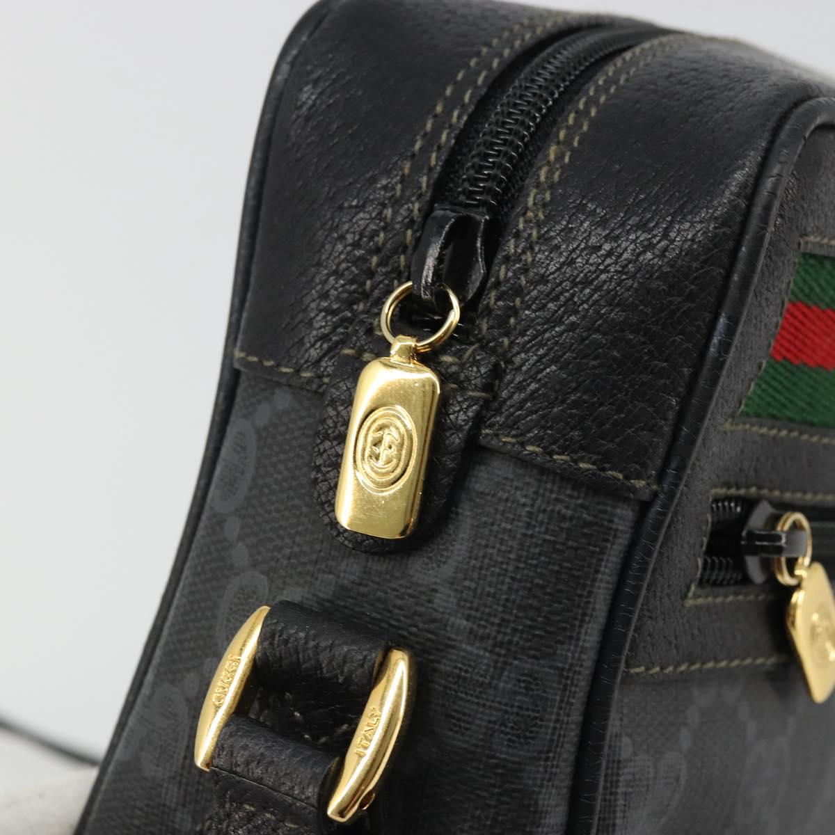 GUCCI GG Supreme Web Sherry Line Bag PVC Black Gold 119 02 087 Auth YKZ950