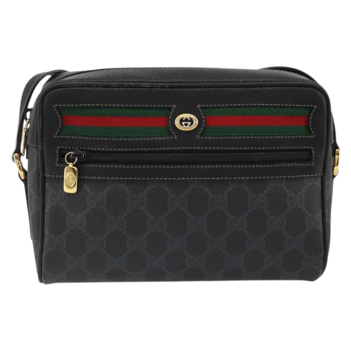 GUCCI GG Supreme Web Sherry Line Bag PVC Black Gold 119 02 087 Auth YKZ950