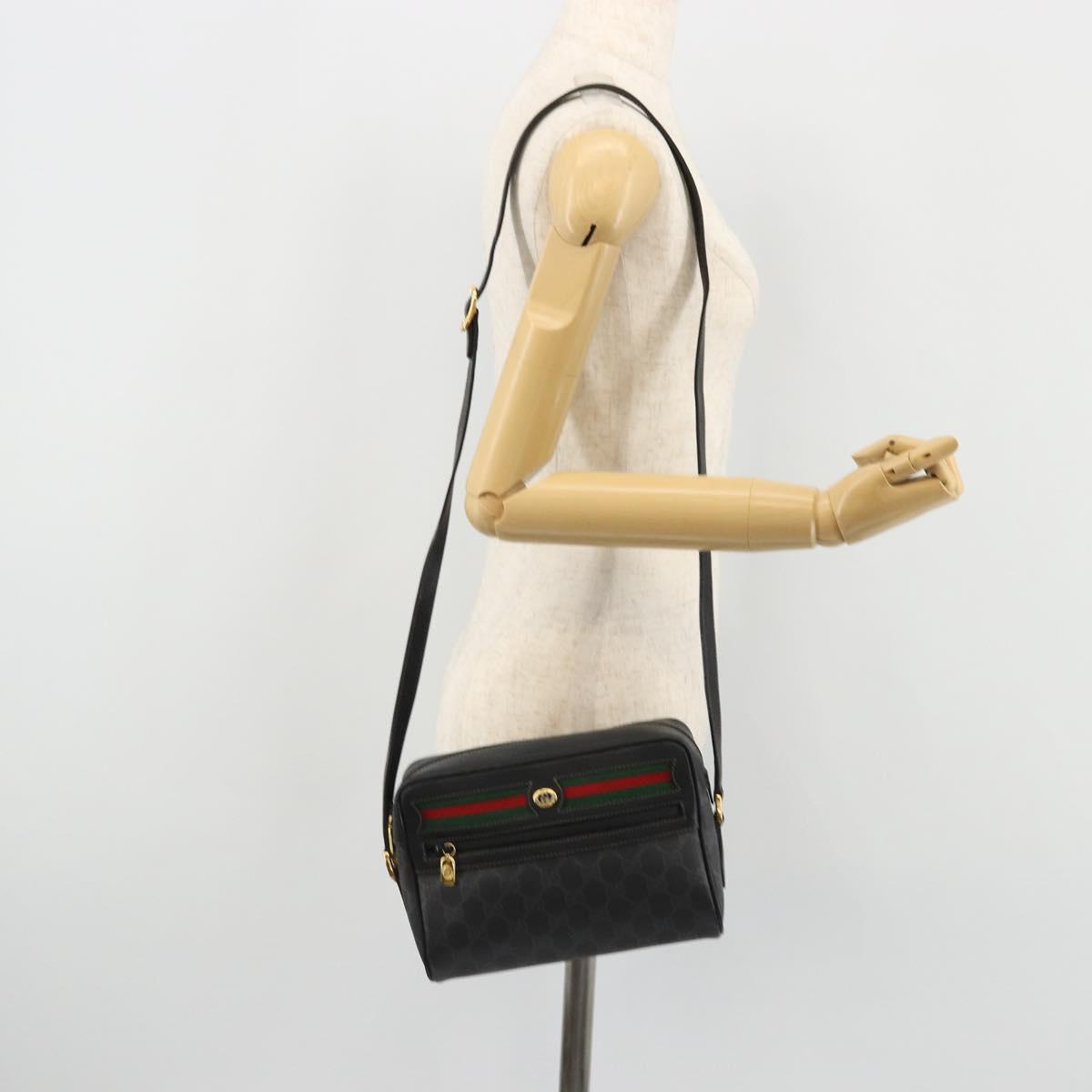GUCCI GG Supreme Web Sherry Line Bag PVC Black Gold 119 02 087 Auth YKZ950