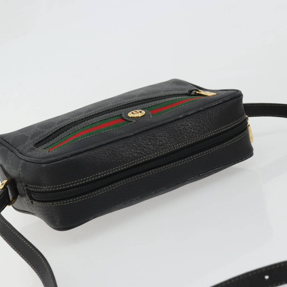 GUCCI GG Supreme Web Sherry Line Bag PVC Black Gold 119 02 087 Auth YKZ950