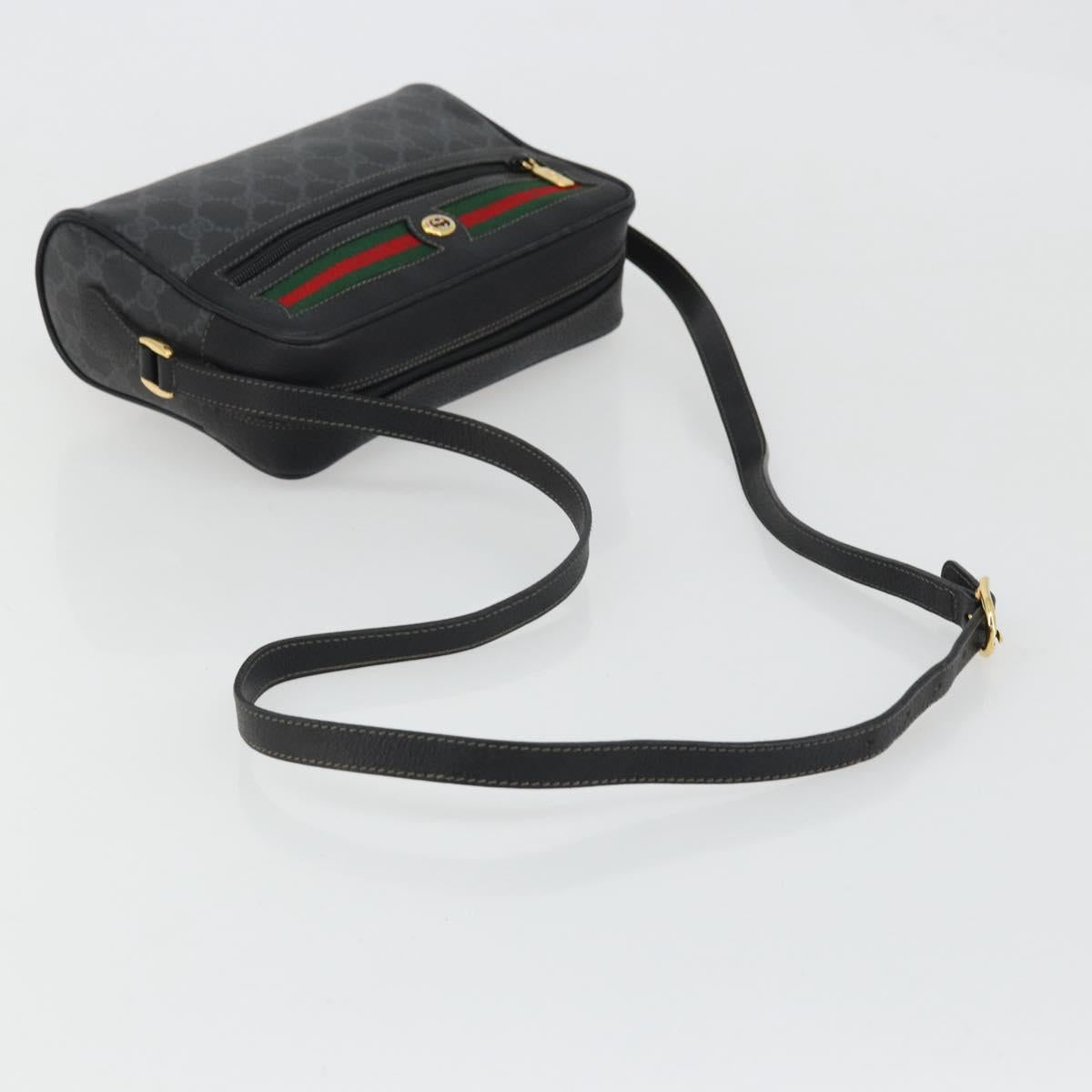 GUCCI GG Supreme Web Sherry Line Bag PVC Black Gold 119 02 087 Auth YKZ950