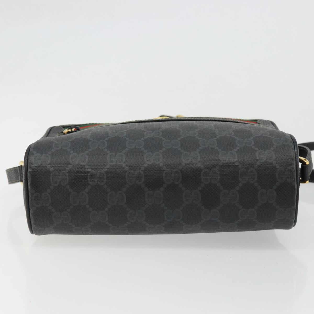 GUCCI GG Supreme Web Sherry Line Bag PVC Black Gold 119 02 087 Auth YKZ950
