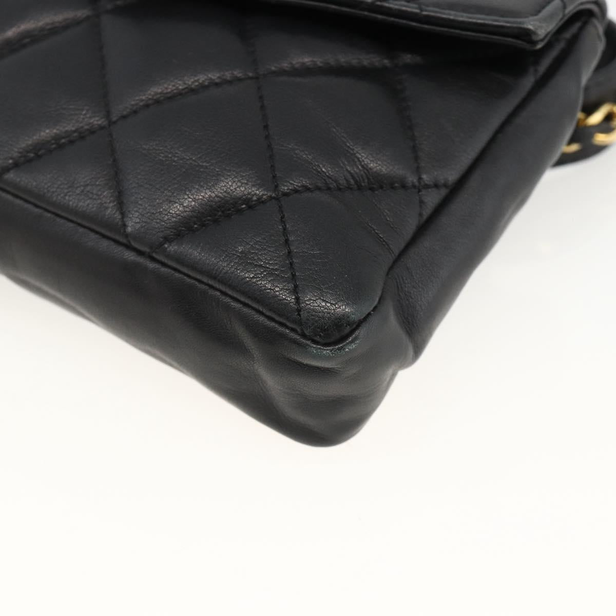 CHANEL Matelasse Waist bag Lamb Skin Black Gold CC Auth YKZ961