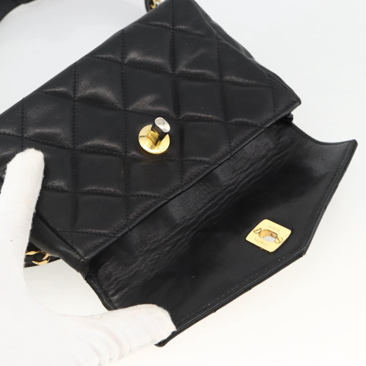 CHANEL Matelasse Waist bag Lamb Skin Black Gold CC Auth YKZ961