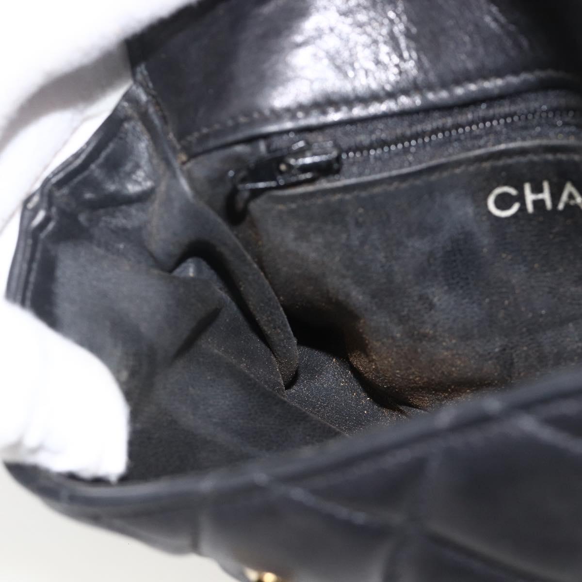 CHANEL Matelasse Waist bag Lamb Skin Black Gold CC Auth YKZ961