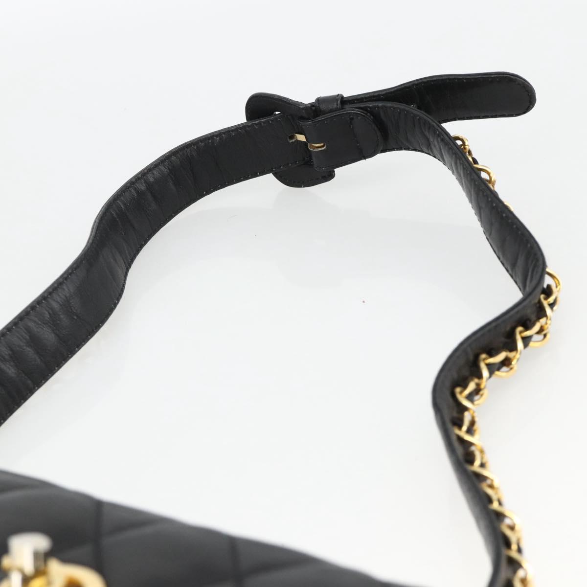 CHANEL Matelasse Waist bag Lamb Skin Black Gold CC Auth YKZ961