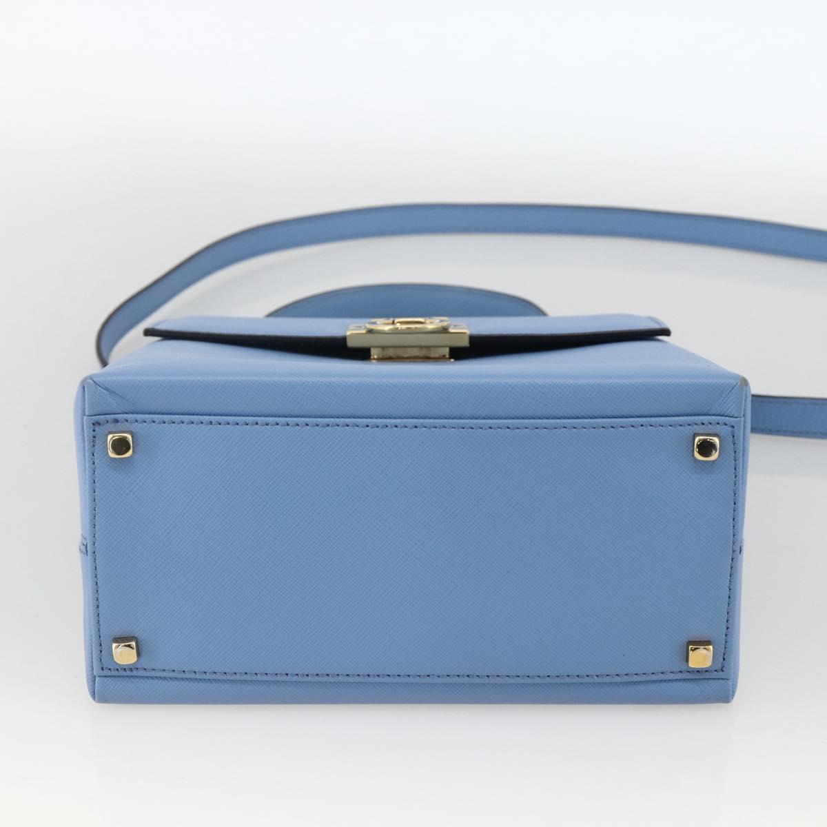 Salvatore Ferragamo Gancini Hand Bag Leather 2way Light Blue Gold Auth YKZ984A