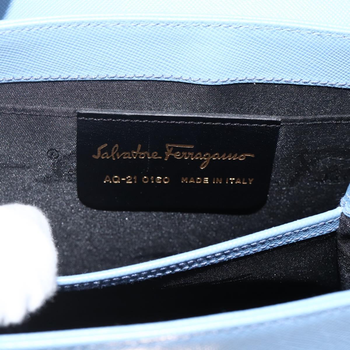 Salvatore Ferragamo Gancini Hand Bag Leather 2way Light Blue Gold Auth YKZ984A
