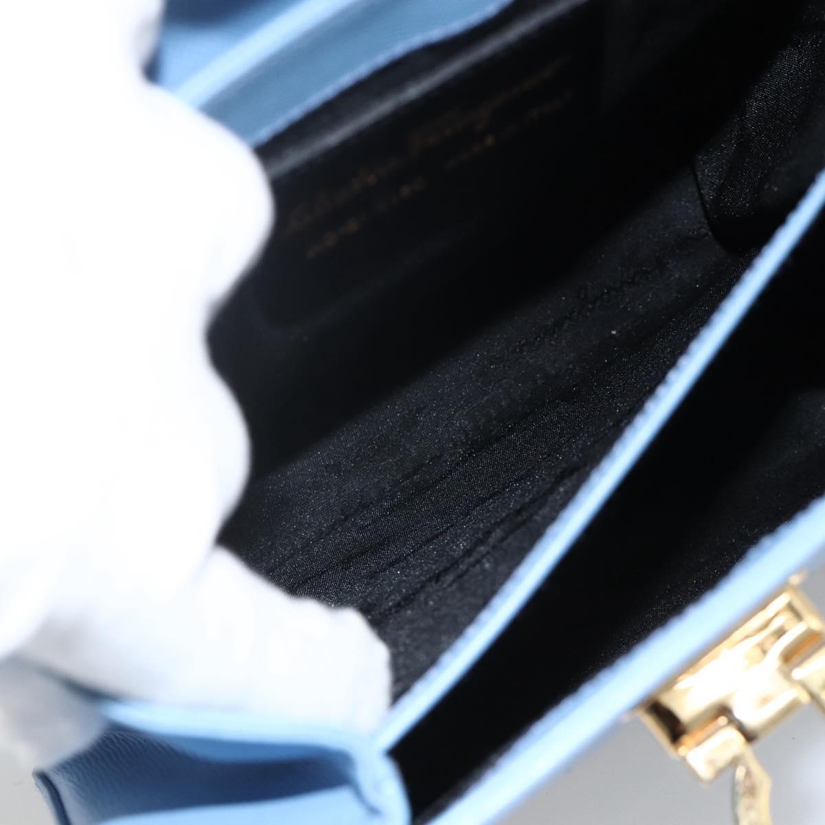 Salvatore Ferragamo Gancini Hand Bag Leather 2way Light Blue Gold Auth YKZ984A