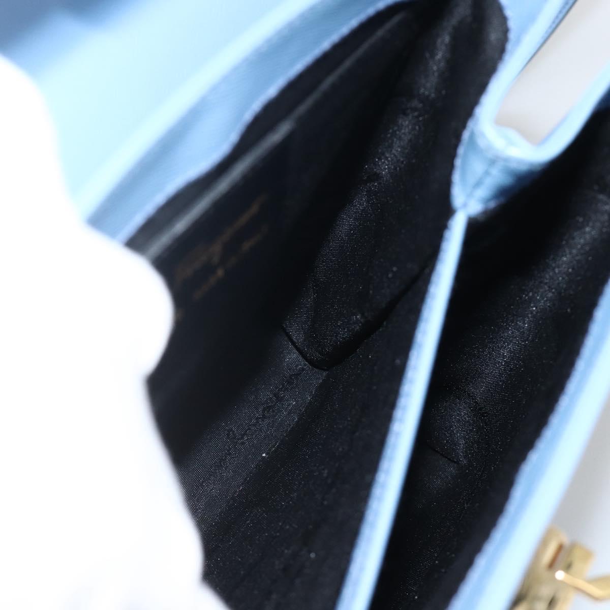Salvatore Ferragamo Gancini Hand Bag Leather 2way Light Blue Gold Auth YKZ984A