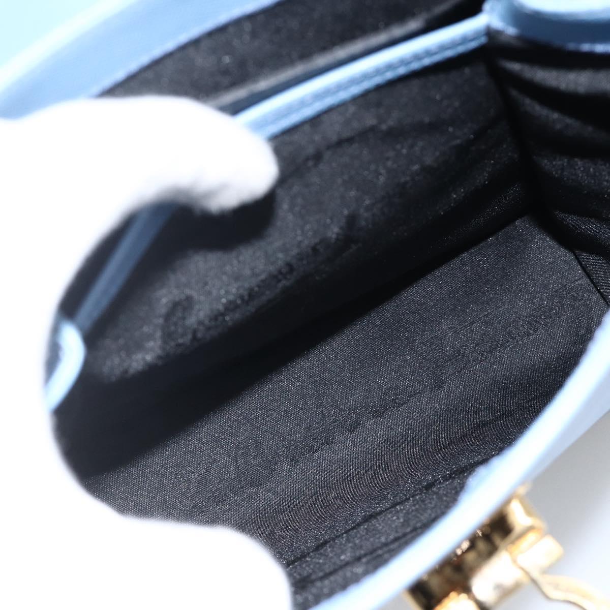 Salvatore Ferragamo Gancini Hand Bag Leather 2way Light Blue Gold Auth YKZ984A