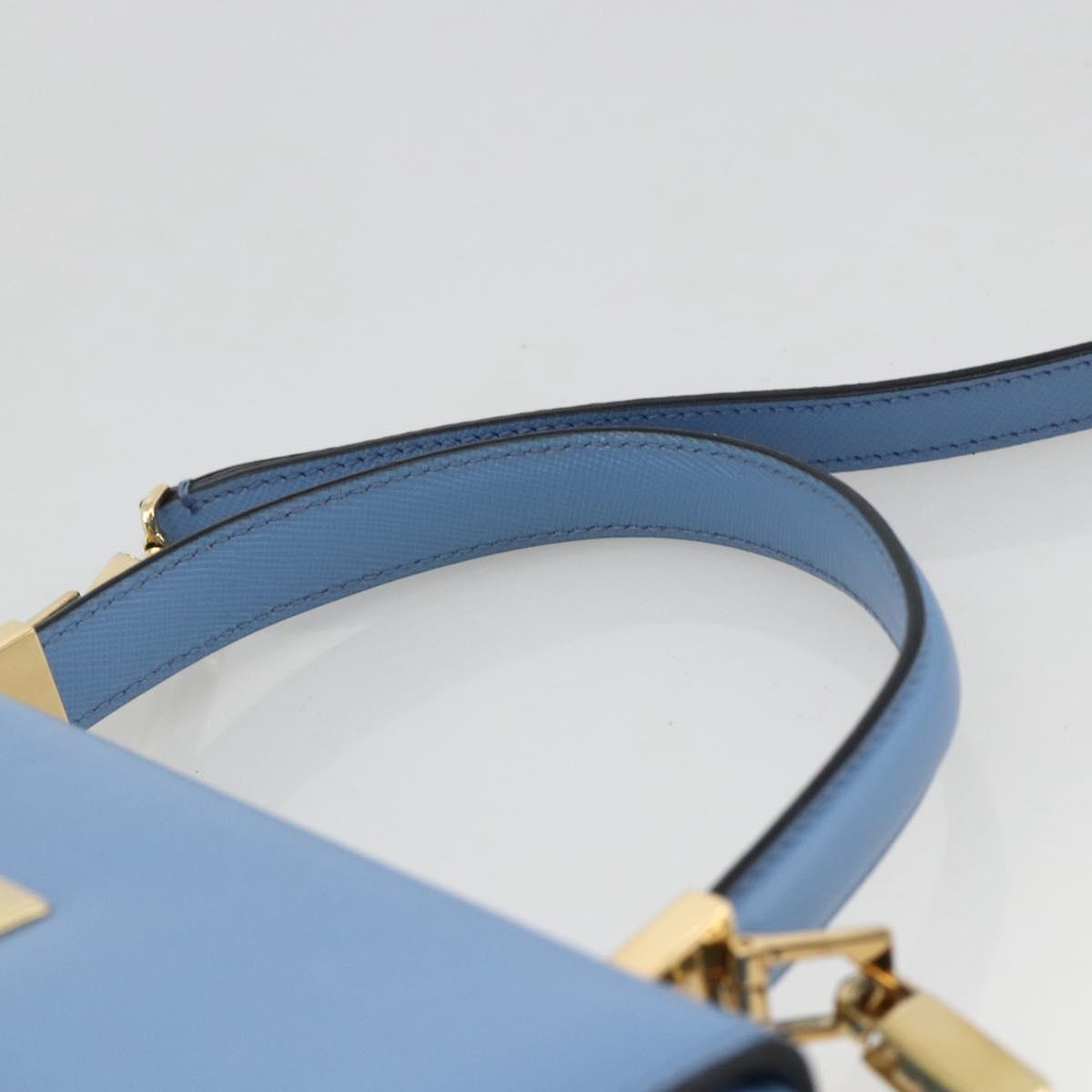 Salvatore Ferragamo Gancini Hand Bag Leather 2way Light Blue Gold Auth YKZ984A