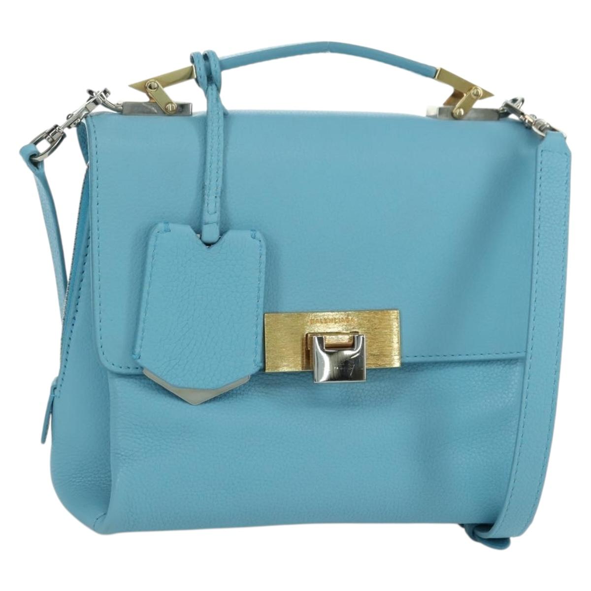 BALENCIAGA Hand Bag Leather 2way Light Blue Gold 391571 Auth YKZ985M