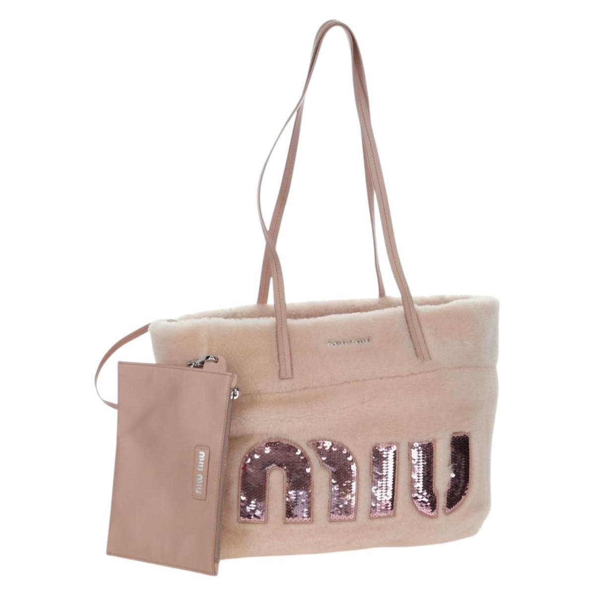 Miu Miu Tote Bag Fur Pink Silver Auth YKZ989M
