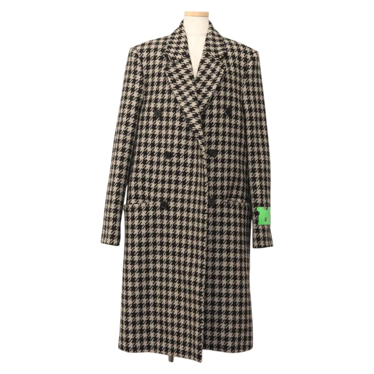 Off-White Chester Coat Staggered Pattern Jacket Wool Black Auth ym005M