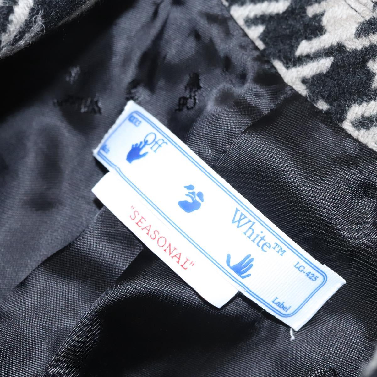 Off-White Chester Coat Staggered Pattern Jacket Wool Black Auth ym005M