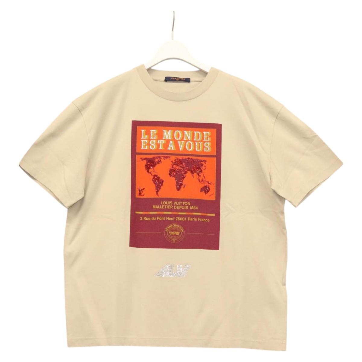 LOUIS VUITTON T Shirt Cotton Beige LV Auth ym008M
