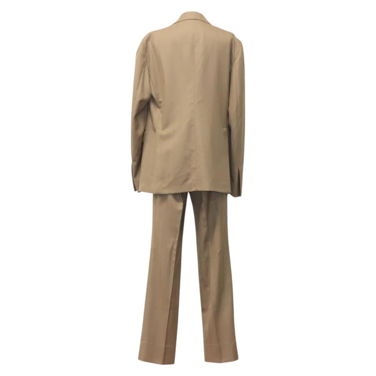 TAGLIATORE Double Breasted Jacket And Slacks Set Wool Beige Auth ym040M