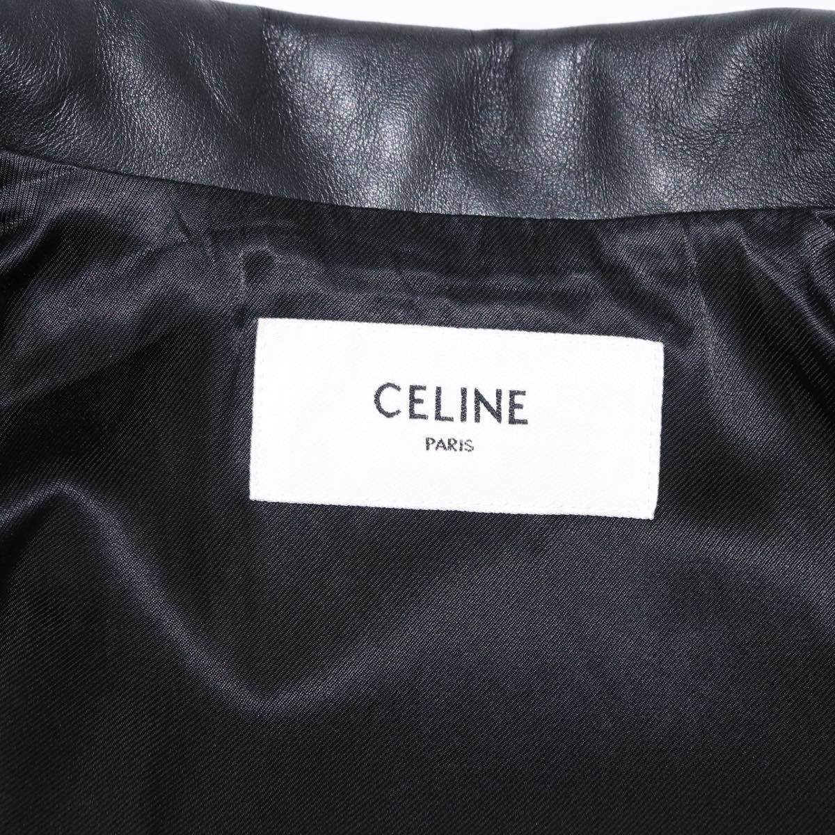 CELINE Riders Jacket Leather 50 Black Auth ym067M