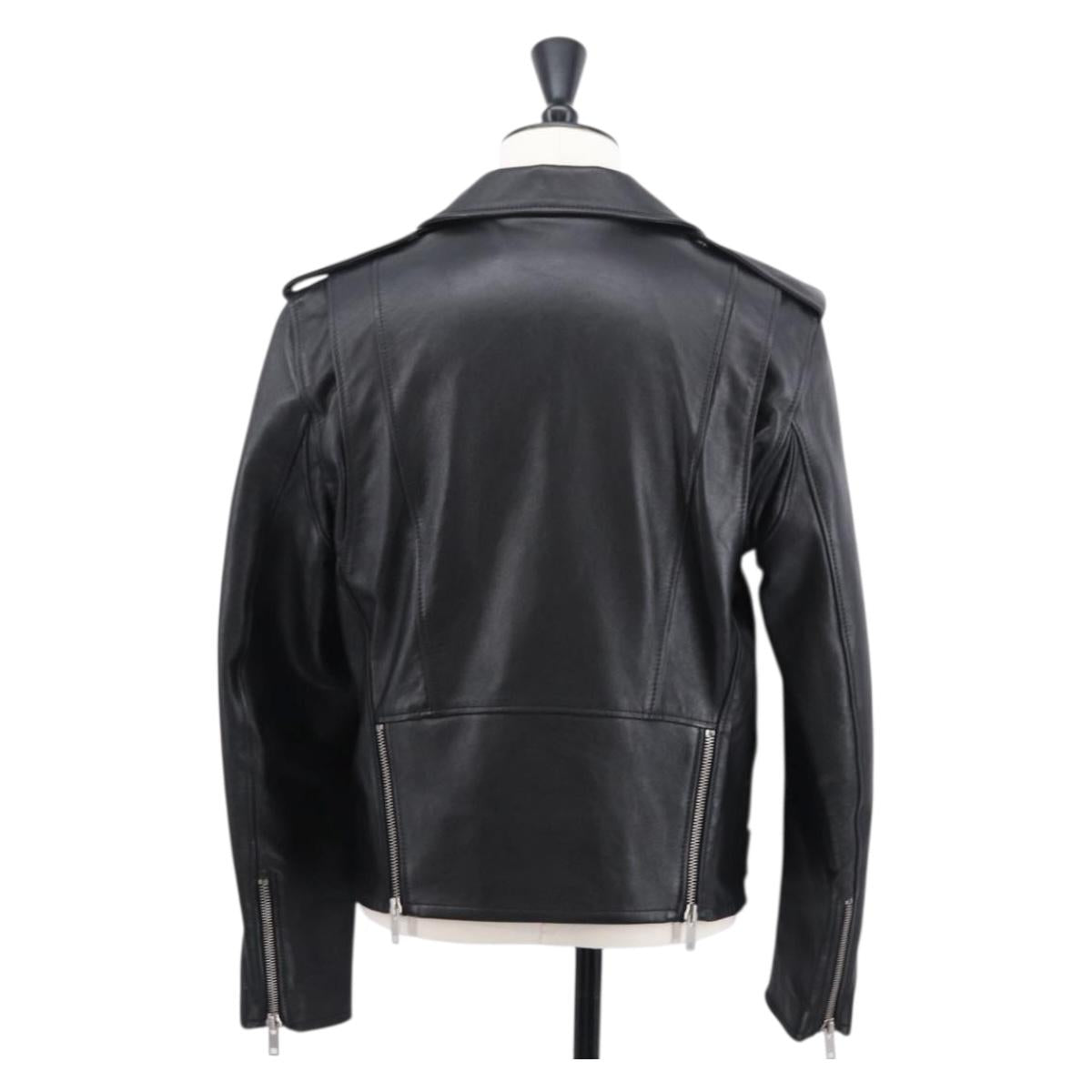 CELINE Riders Jacket Leather 50 Black Auth ym067M
