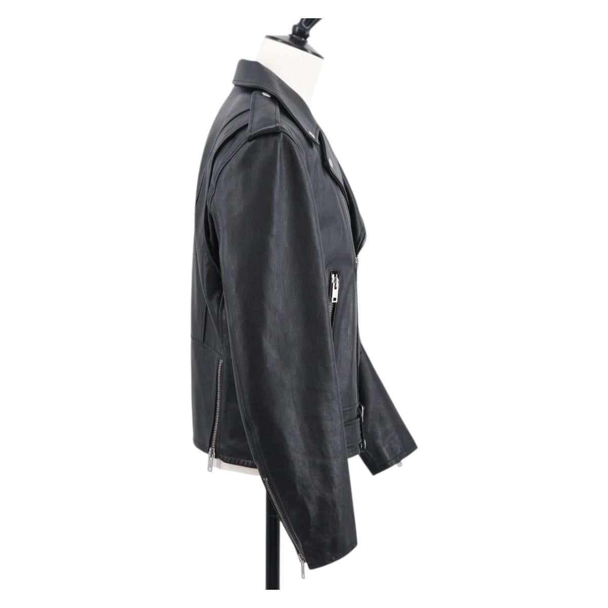 CELINE Riders Jacket Leather 50 Black Auth ym067M