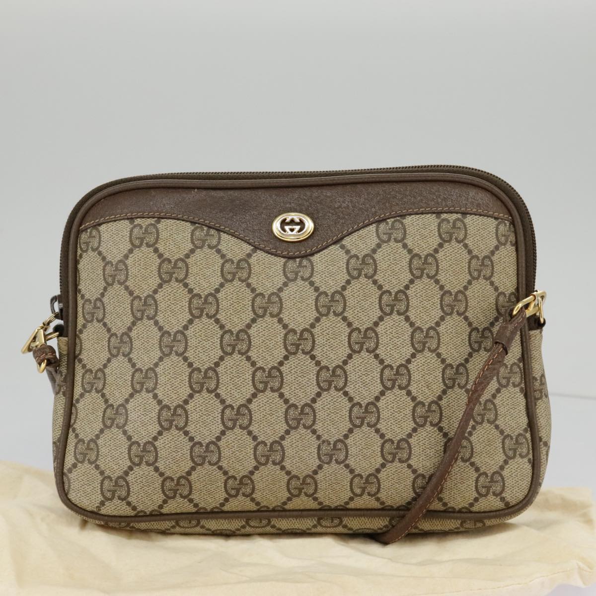 GUCCI GG Supreme Shoulder Bag PVC Beige Gold 97 02 068 Auth 100038