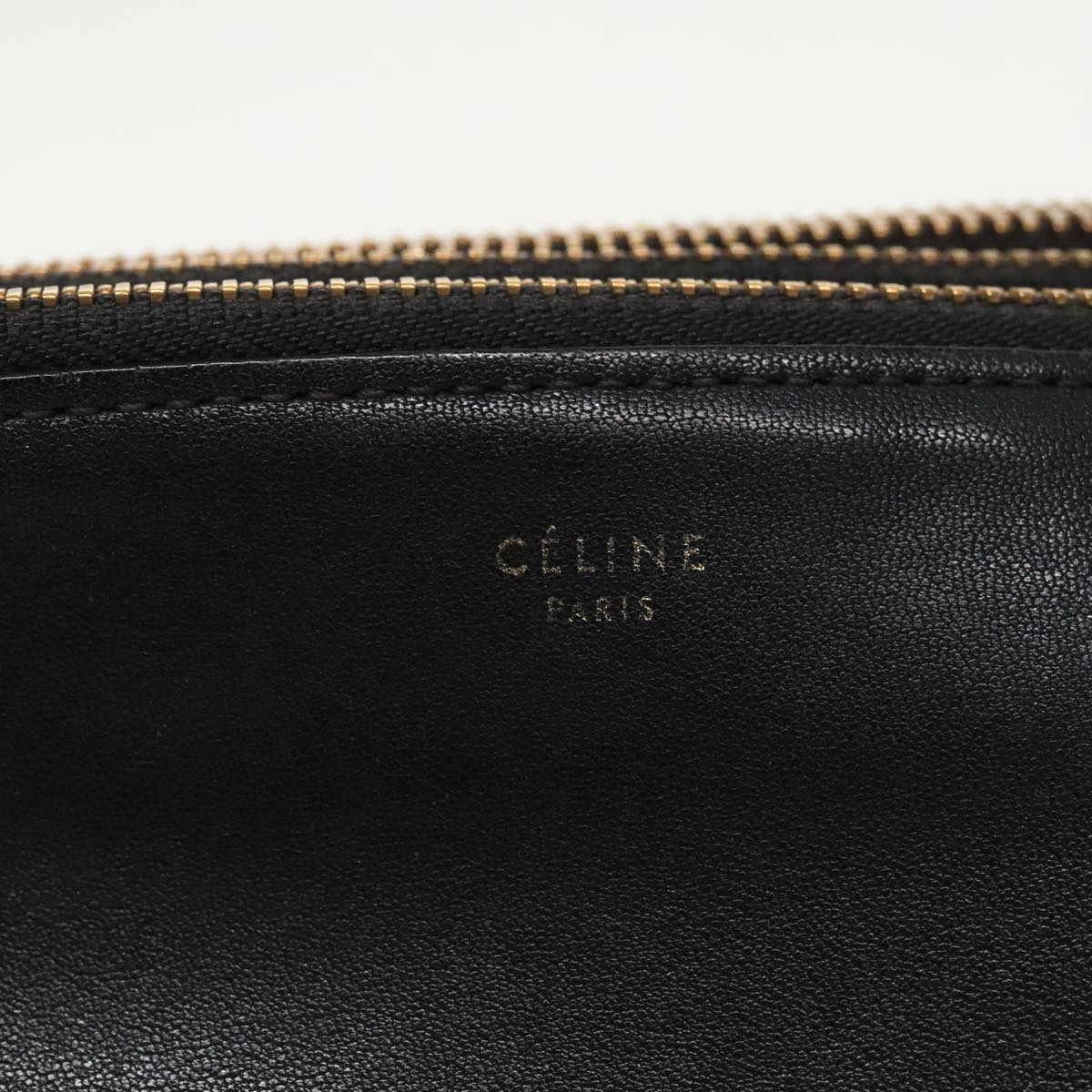 CELINE Trio Shoulder Bag Leather Black Gold Auth 100058