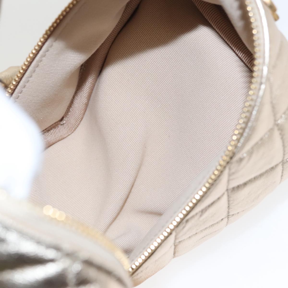 CHANEL Matelasse Chain Hand Bag Lamb Skin Gold CC Auth 100060AV