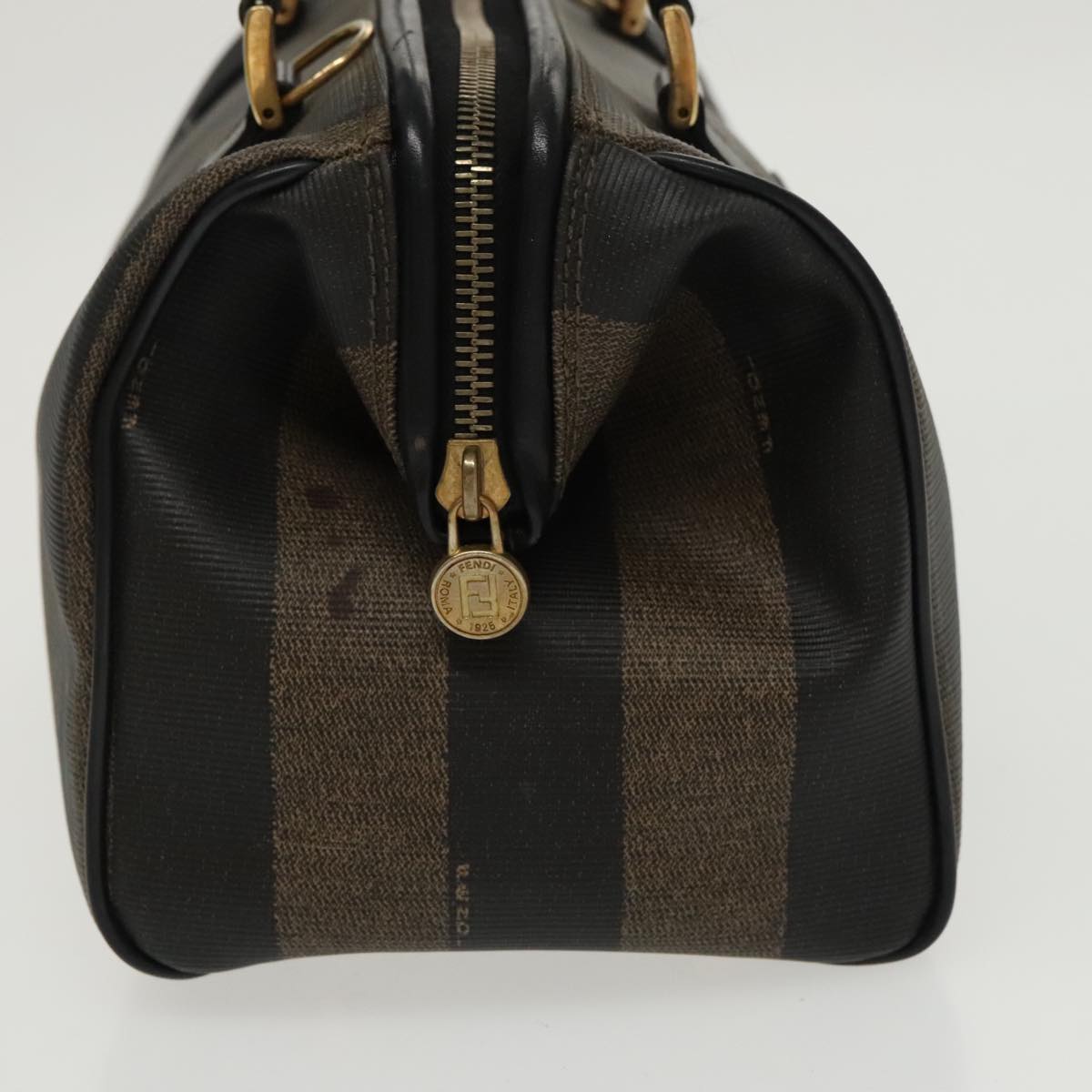 FENDI Pecan Canvas Hand Bag Brown Black gold Auth 100100