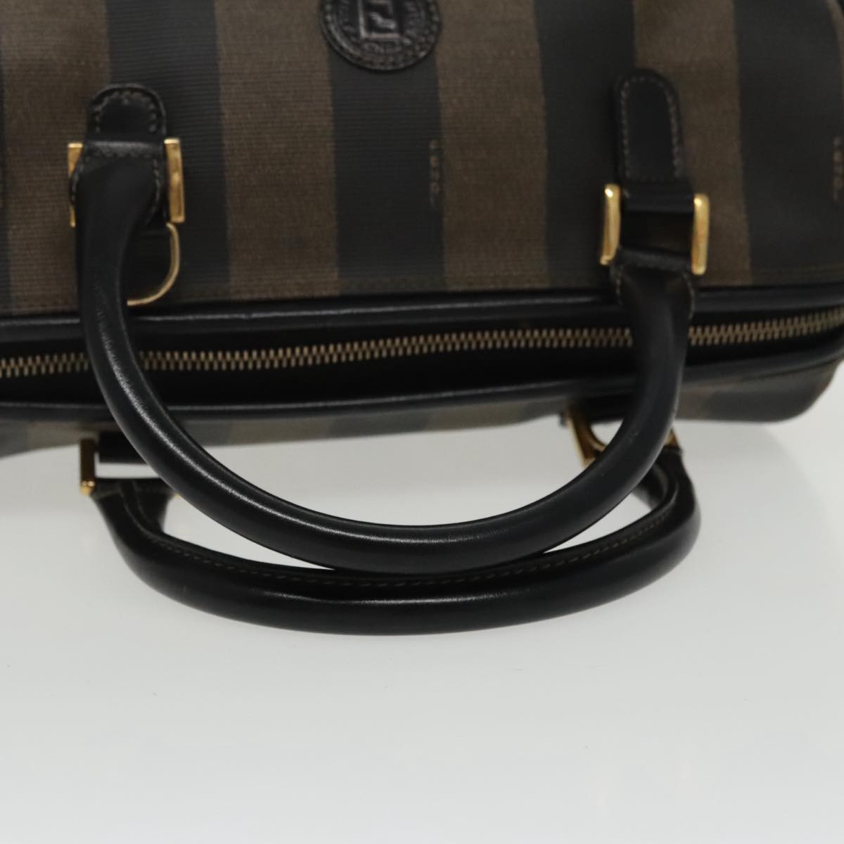 FENDI Pecan Canvas Hand Bag Brown Black gold Auth 100100