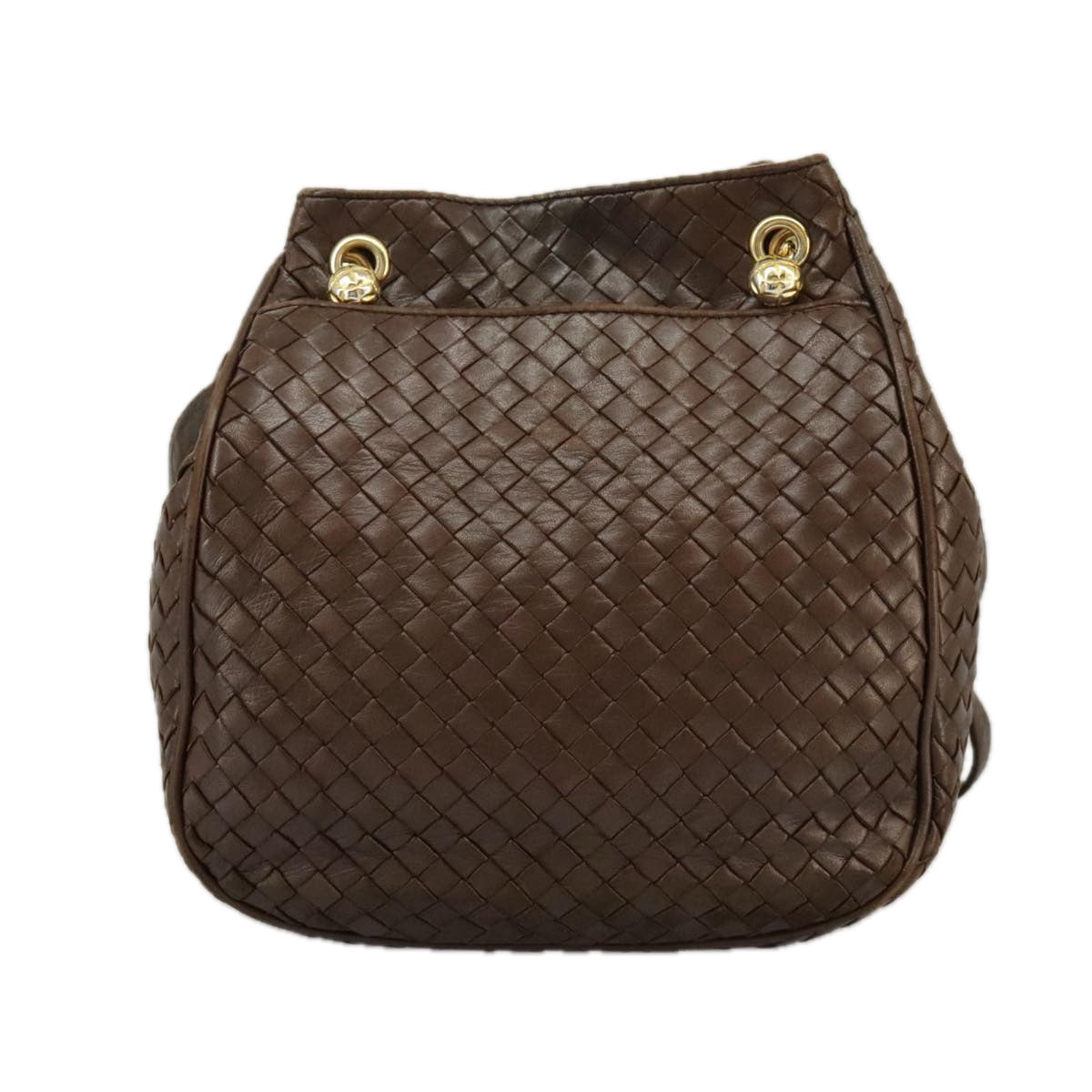 BOTTEGA VENETA INTRECCIATO Shoulder Bag Leather Brown Gold Auth 100150