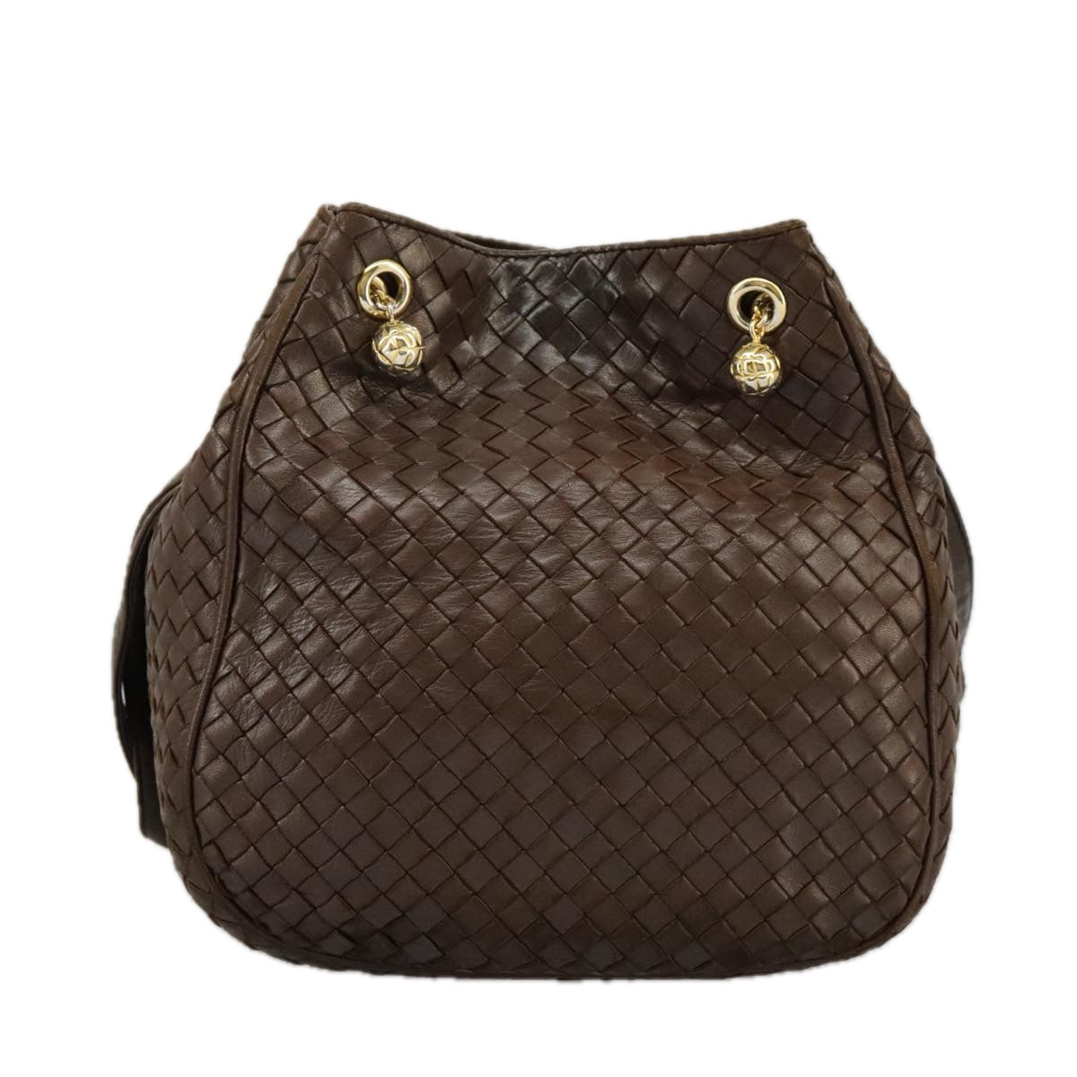 BOTTEGA VENETA INTRECCIATO Shoulder Bag Leather Brown Gold Auth 100150