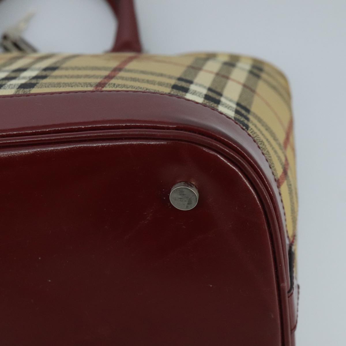 BURBERRY Nova Check Hand Bag PVC 2way Silver Beige Auth 100157
