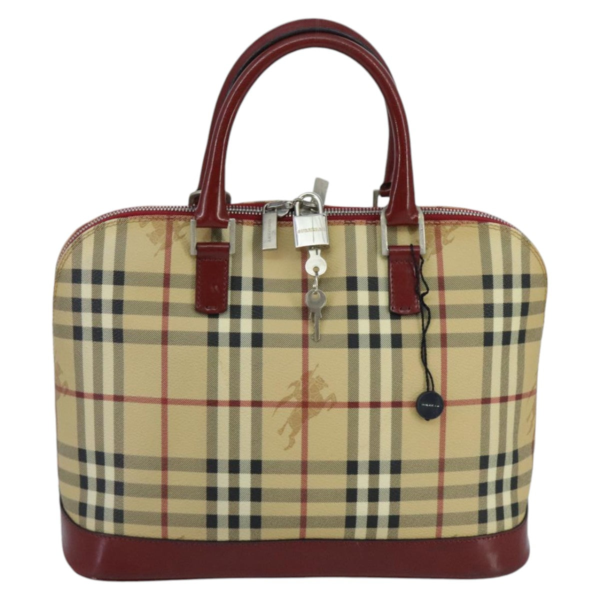 BURBERRY Nova Check Hand Bag PVC 2way Silver Beige Auth 100157