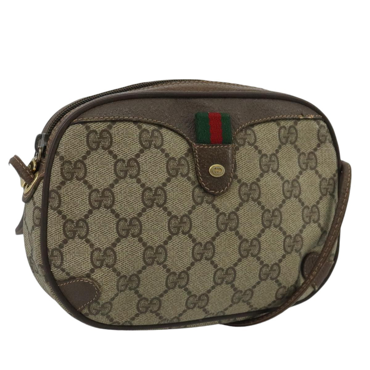 GUCCI GG Supreme Web Sherry Line Shoulder Bag PVC Beige 89 02 066 Auth 100175