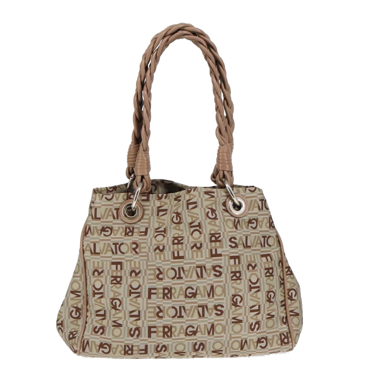 Salvatore Ferragamo Hand Bag Canvas Beige Auth 100237