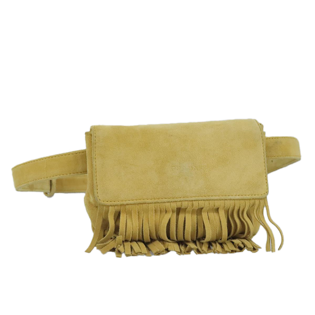 PRADA Waist Bag Suede Yellow Gold Auth 100247