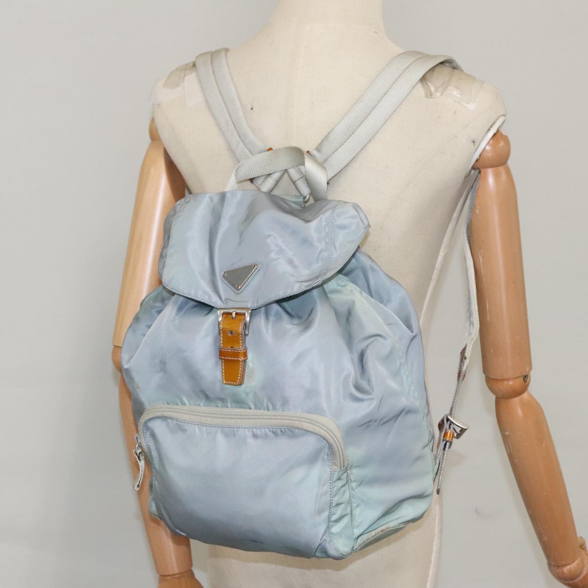 PRADA Backpack Nylon Light Blue Silver Auth 100258