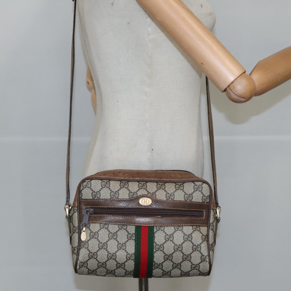 GUCCI GG Supreme Web Sherry Line Shoulder Bag PVC Beige 68 001 3654 Auth 100261