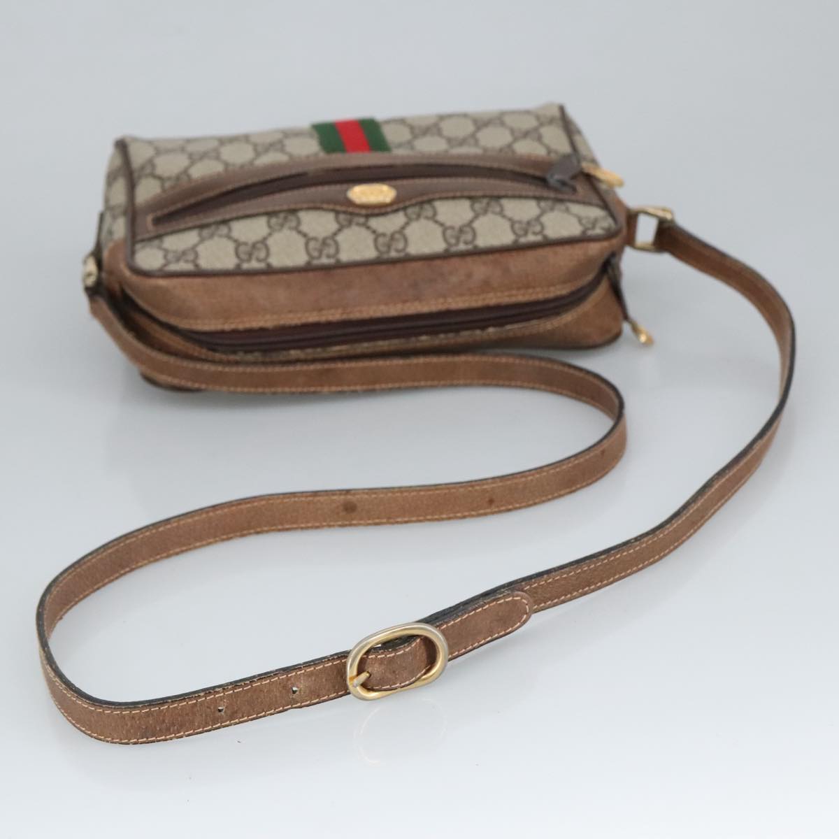 GUCCI GG Supreme Web Sherry Line Shoulder Bag PVC Beige 68 001 3654 Auth 100261