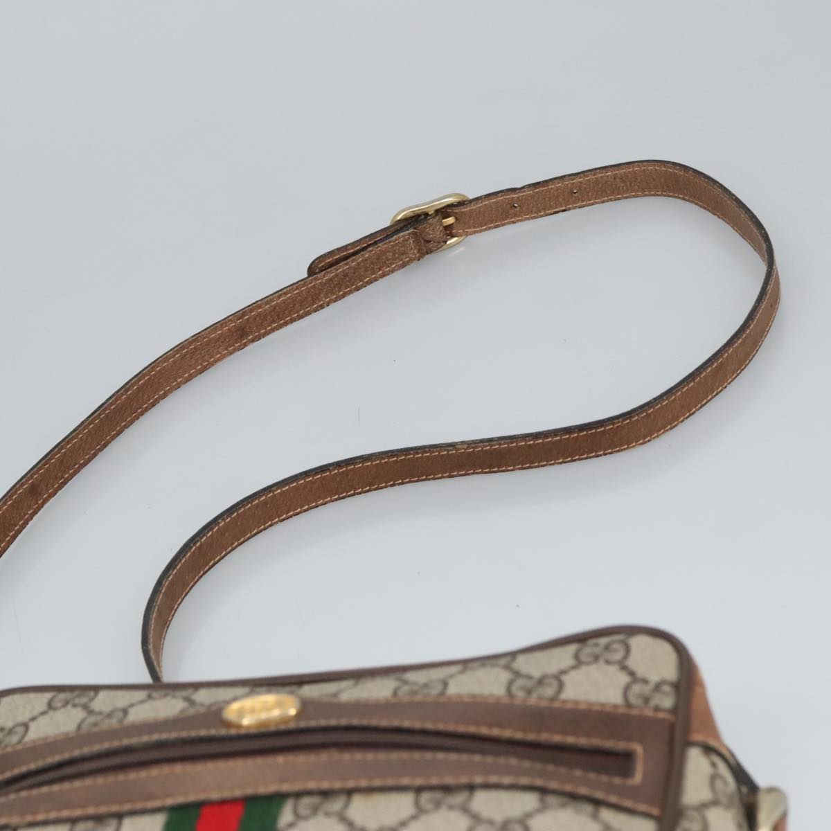 GUCCI GG Supreme Web Sherry Line Shoulder Bag PVC Beige 68 001 3654 Auth 100261