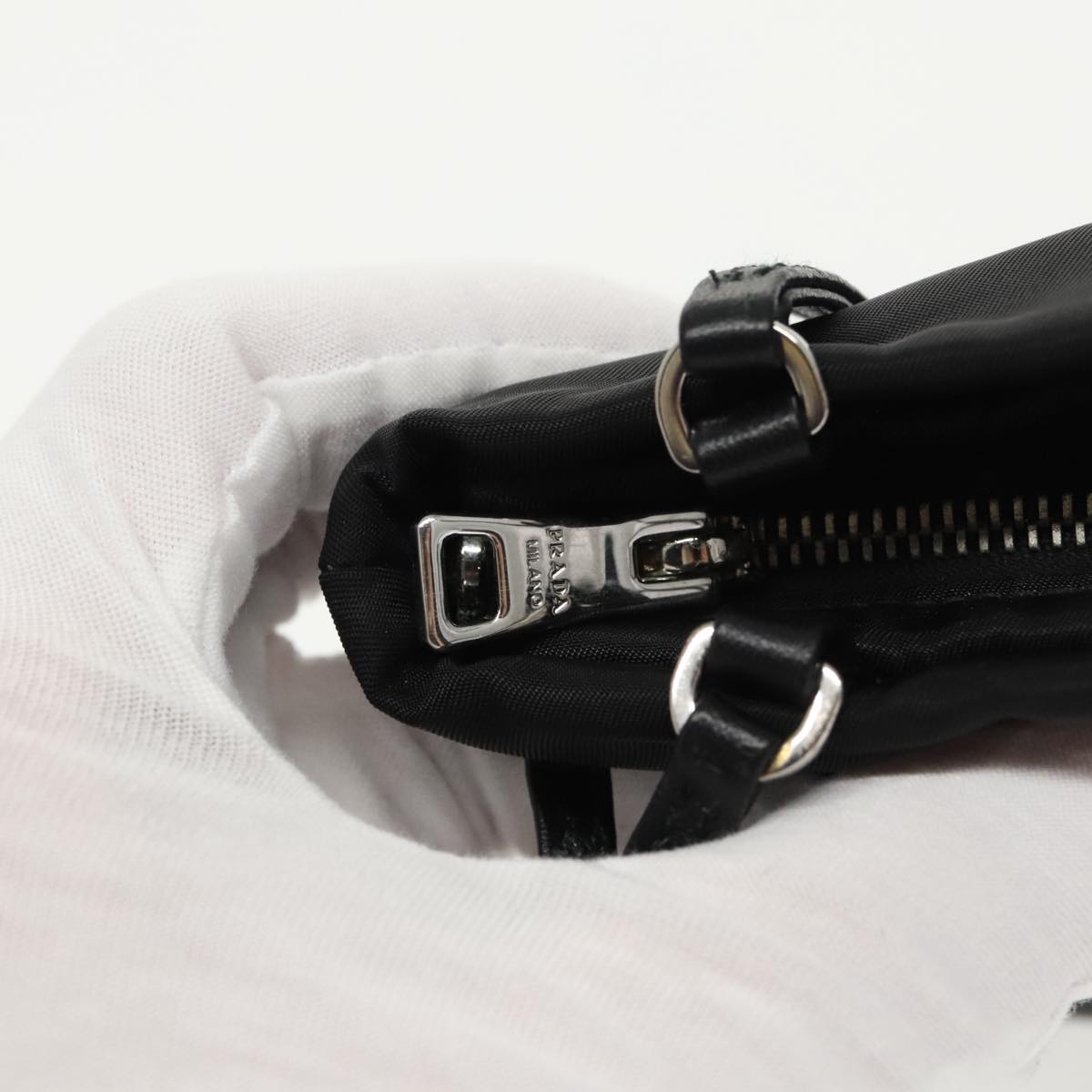 PRADA Chain Shoulder Bag Nylon Black Silver Auth 100262AV