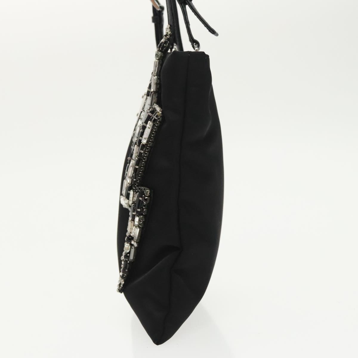 PRADA Chain Shoulder Bag Nylon Black Silver Auth 100262AV