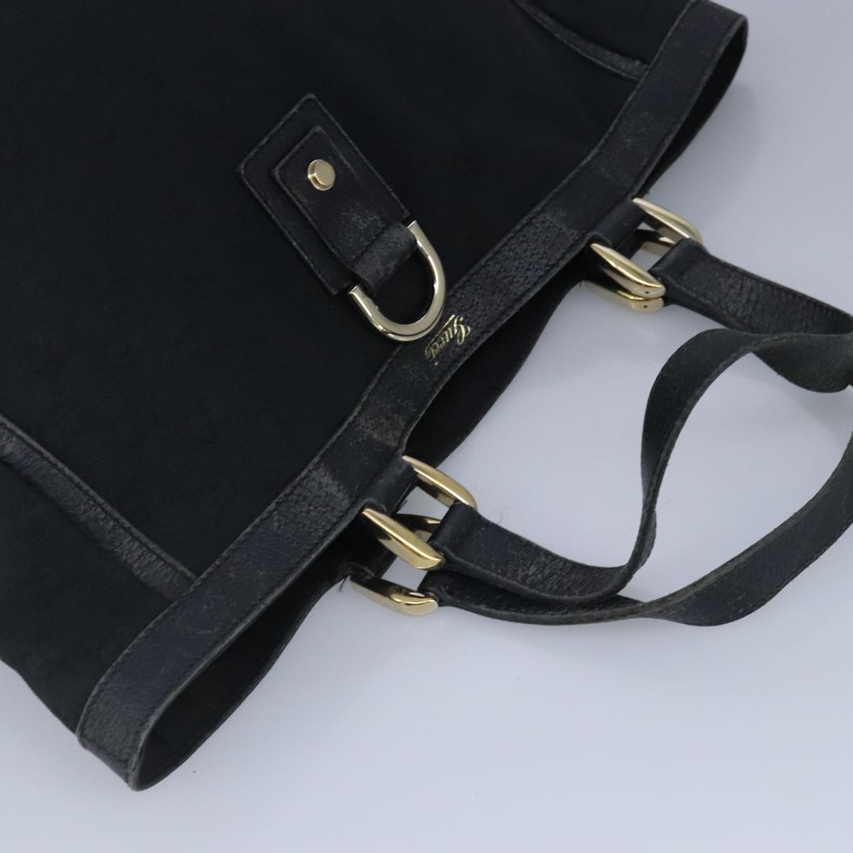 GUCCI GG Canvas Tote Bag Black Gold 130739 Auth 100265