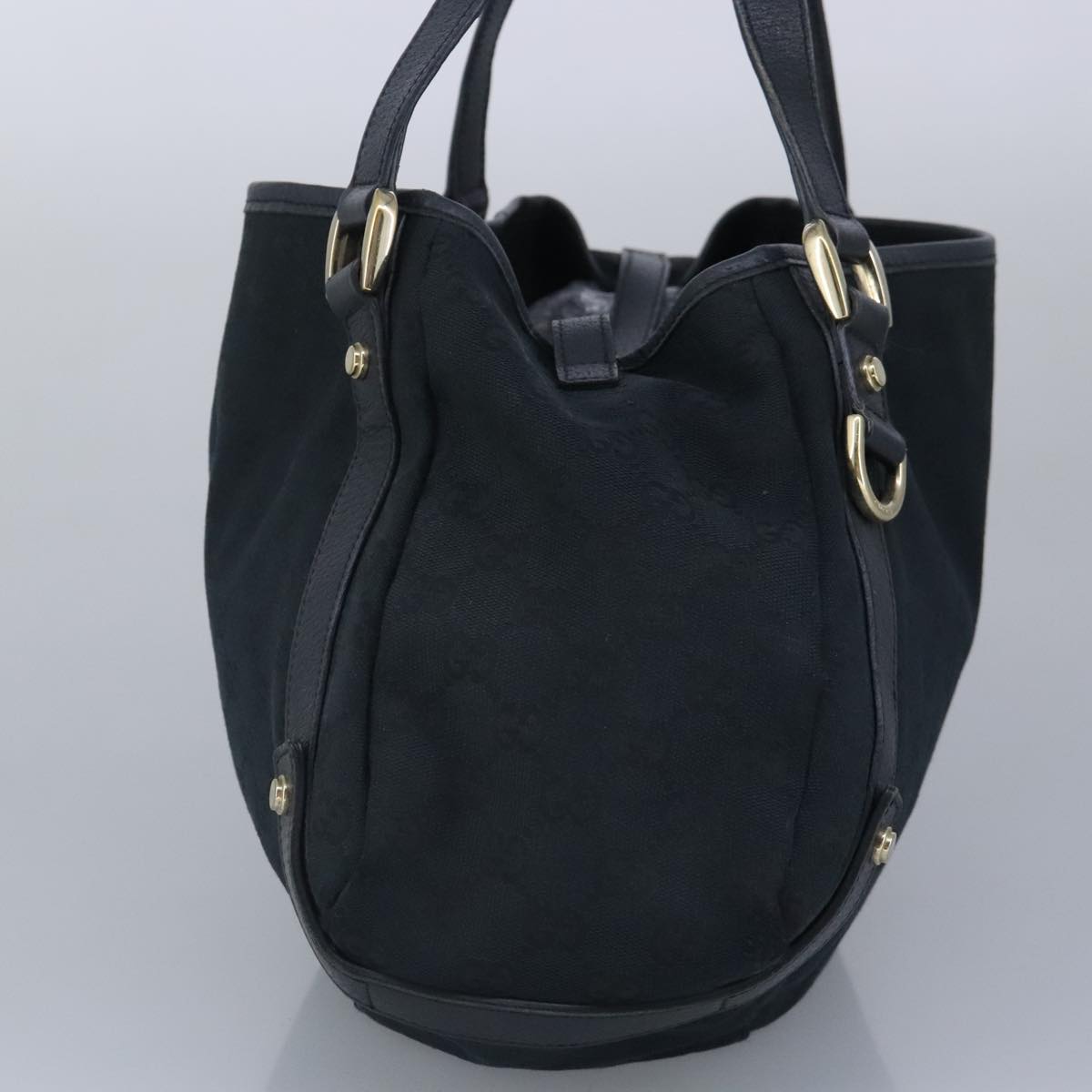 GUCCI GG Canvas Tote Bag Black Gold 130736 Auth 100266