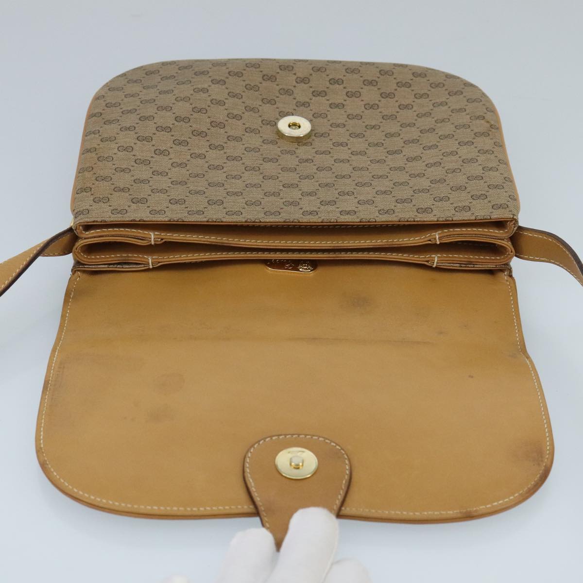 GUCCI Micro GG Supreme Shoulder Bag PVC Beige Gold 001 406 1780 Auth 100267