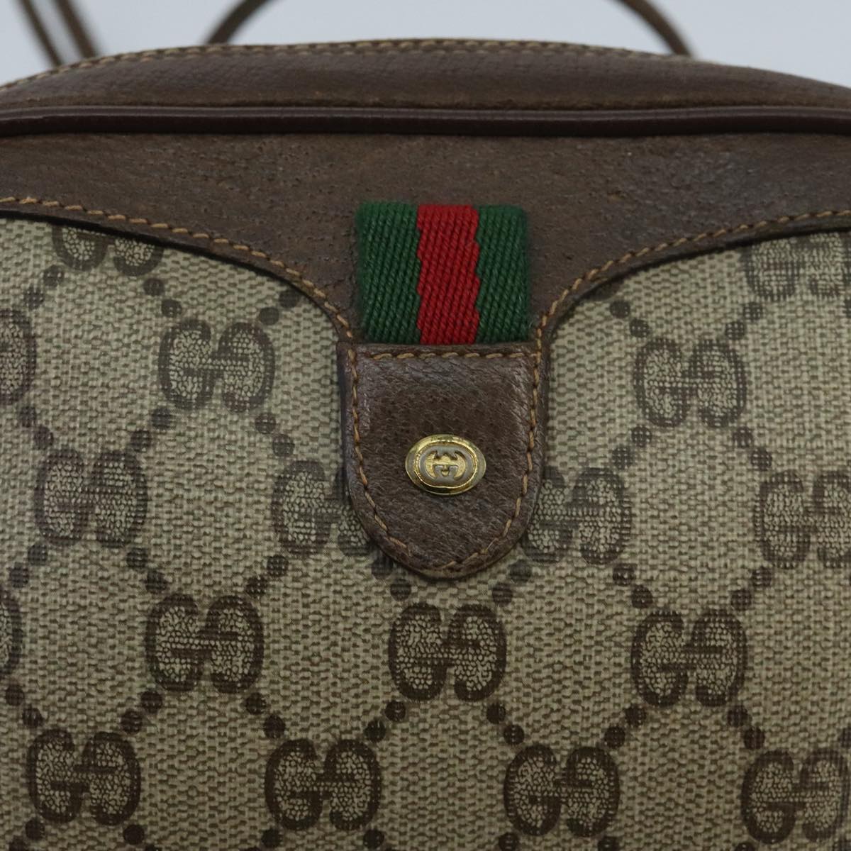 GUCCI GG Supreme Web Sherry Line Shoulder Bag PVC Beige 89 02 066 Auth 100268