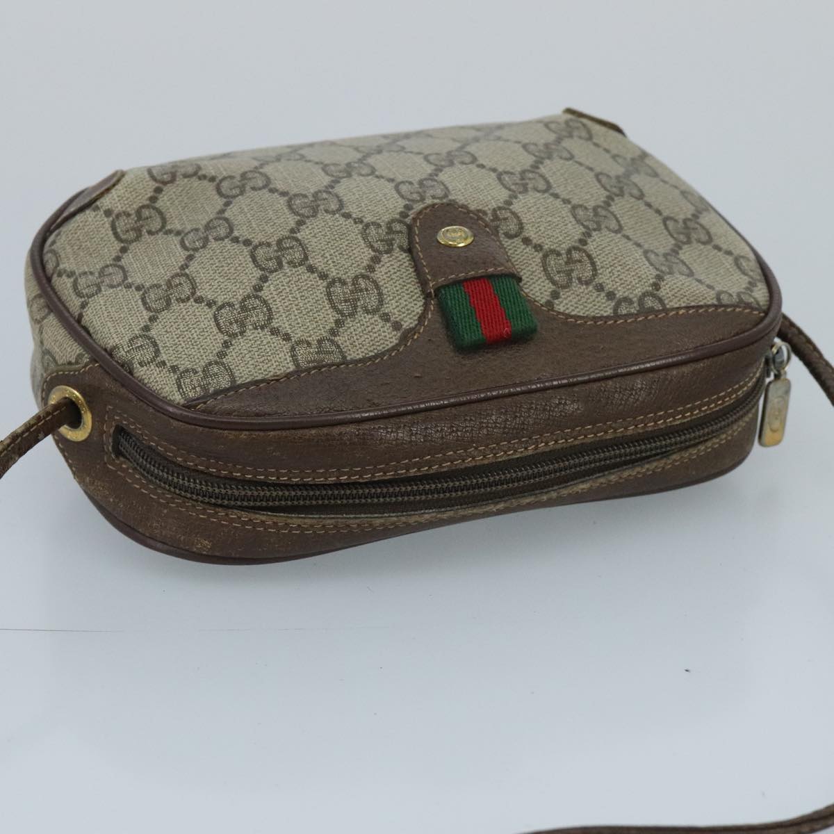 GUCCI GG Supreme Web Sherry Line Shoulder Bag PVC Beige 89 02 066 Auth 100268