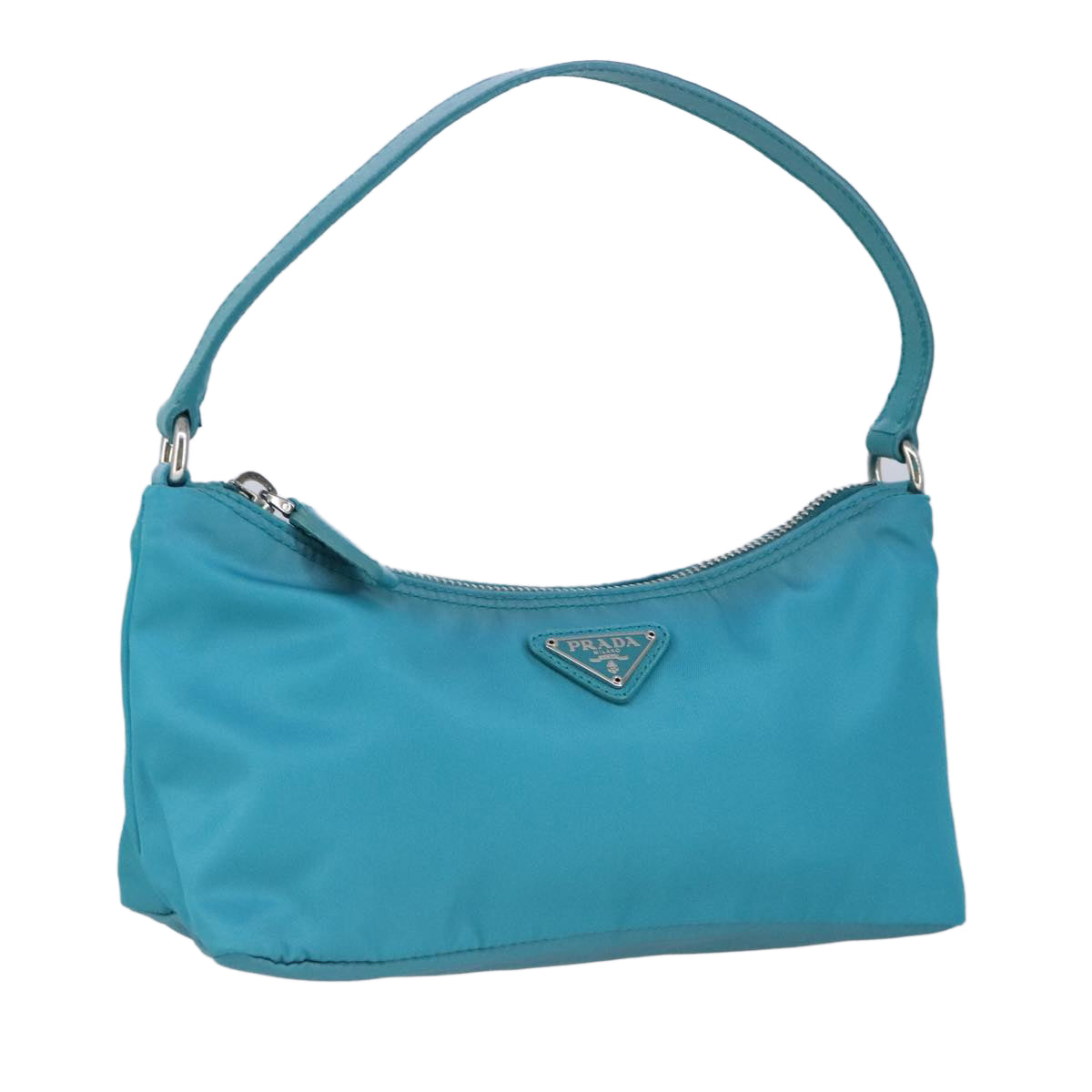 PRADA Accessory Pouch Nylon Turquoise Blue Silver Auth 100270