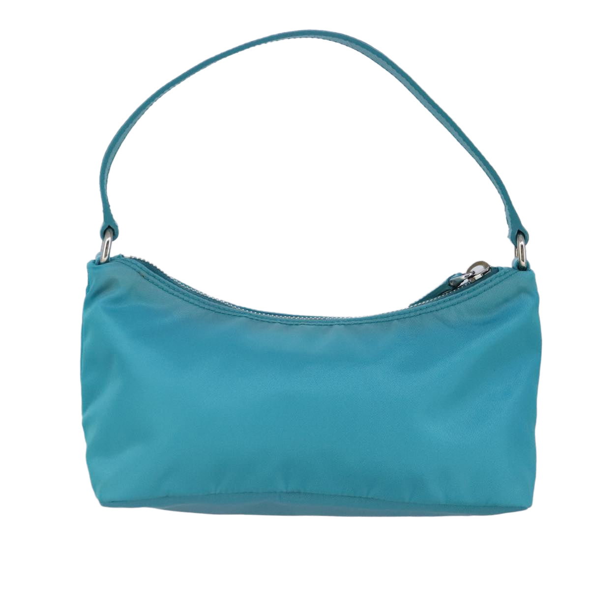 PRADA Accessory Pouch Nylon Turquoise Blue Silver Auth 100270